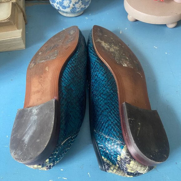 SAM EDELMAN Women's US8.5 Blue Leather Snakeskin-embossed Loraine Loafer - Picture 6 of 7